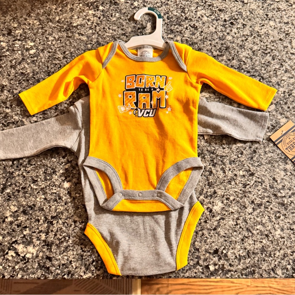 VCU Rams Baby Clothes - Set of 2 Onesies - Yellow and Gray - Kids 0-3 One Piece